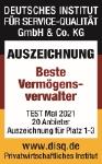 DISQ-Studie Vermögensverwalter 2021: Note „Sehr gut“ – VZ erreicht ausgezeichnete Platzierung für Qualität der Beratung