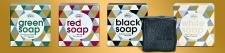 Seifen im Quadrat: Black Soap, White Soap, Green Soap und Red Soap, Made by Speick