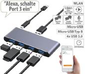 Xystec WLAN-USB-3.0-Hub mit 4 einzeln schaltbaren Ports, App, Sprachsteuerung