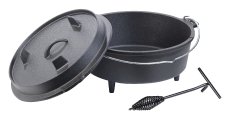 Rosenstein & Söhne Dutch Oven aus Gusseisen mit Standfüßen, 2in1-Deckel & -Pfanne, 6 l