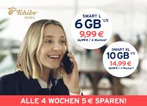 Sommer Spar-Aktion: Mit Tchibo MOBIL in den Tarifen Smart L und XL alle vier Wochen fünf Euro sparen!