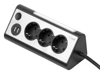 revolt 3-fach-Eck-Steckdosenleiste mit 2 USB-Lade-Ports und LED-Nachtlicht