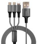 Callstel 3in1-Schnellladekabel: Micro-USB, USB Typ C & Lightning, Textil, 30 cm
