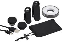 Somikon 4in1-Vorsatz-Linsen-Set CVL-153.led mit Weitwinkel, Makro, Fischauge und LED-Ring