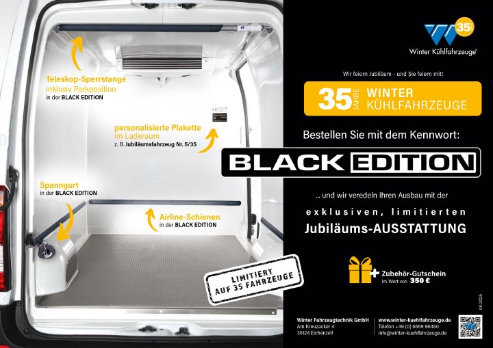 Limitierte BLACK EDITION: Winter Kühlfahrzeuge® feiert 35-jähriges Jubiläum – und die Geschenke gibt’s für die Kunden