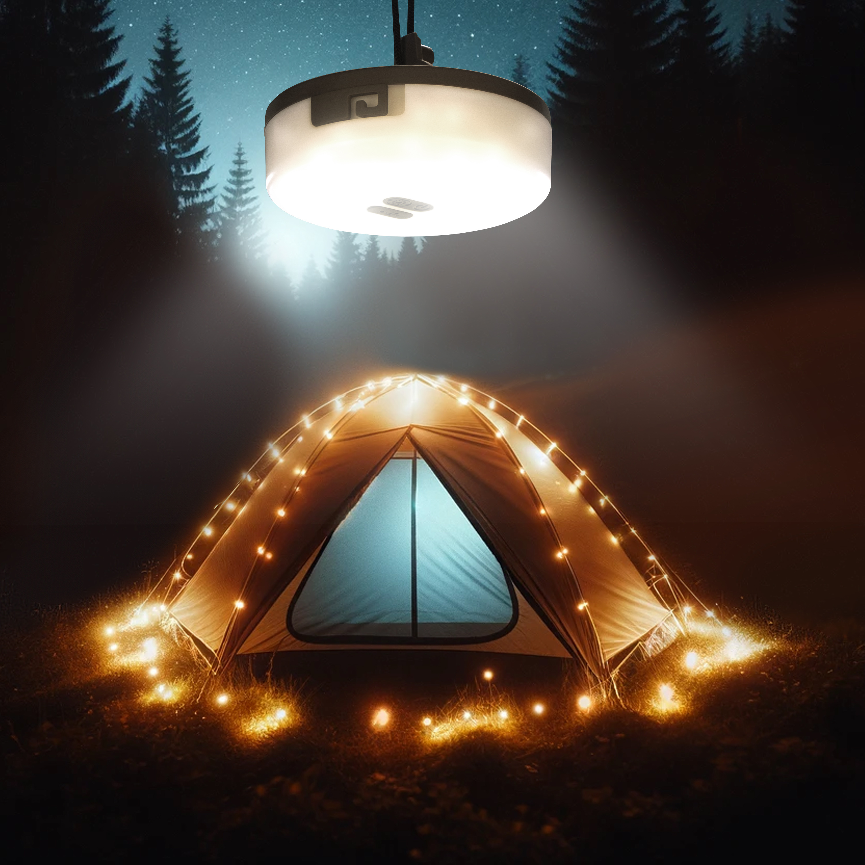 BOLONI Camping Lichterkette 10m – 130 LEDs, 28h Akku, USB-C, 10 Modi, Aufrollbar, Für Zelt &