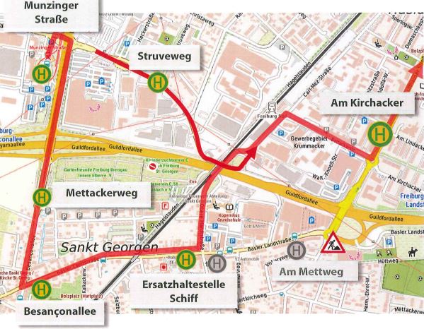 Buslinie 14 ab Munzinger Straße stadteinwärts umgeleitet, Freiburger ...