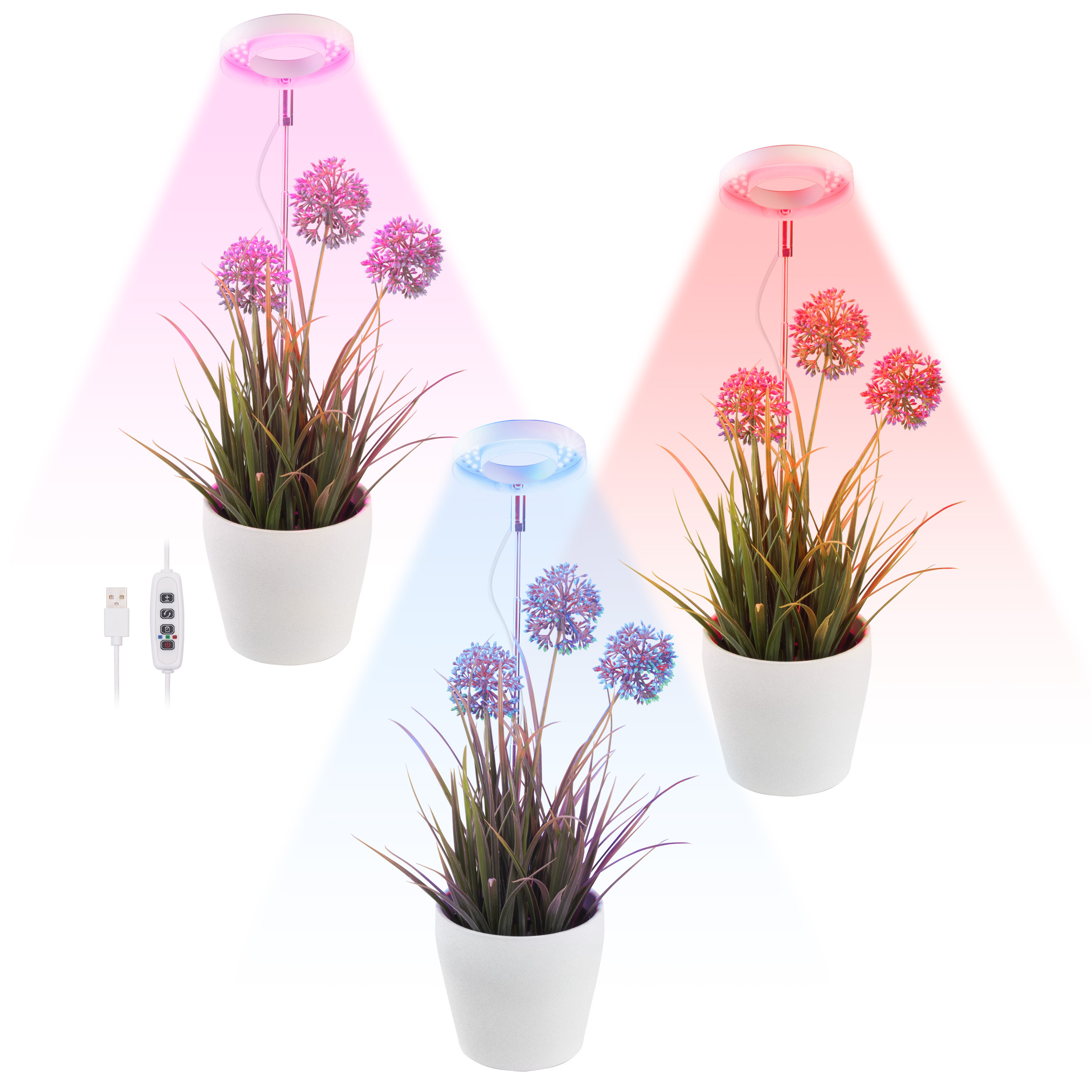 Zimmerpflanzen Lampe Vollspektrum LED Pflanzenlampe 4-Kopf 10000 Lux -  Dimmbare Grow Lampe Mit Timer & 360 Schwanenhals