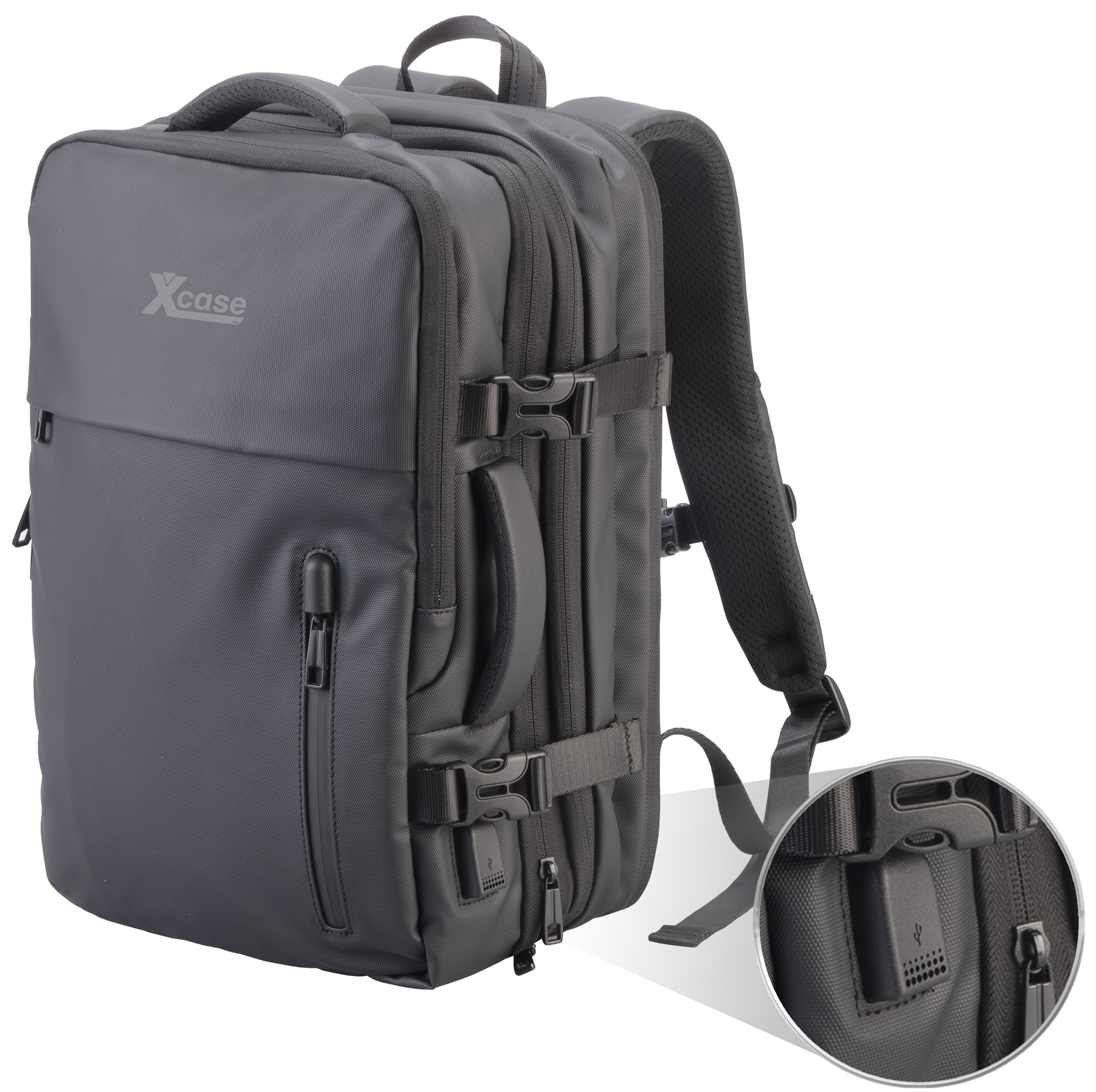 Xcase-Handgep-ck-Reiserucksack-mit-Laptopfach-und-USB-Anschluss