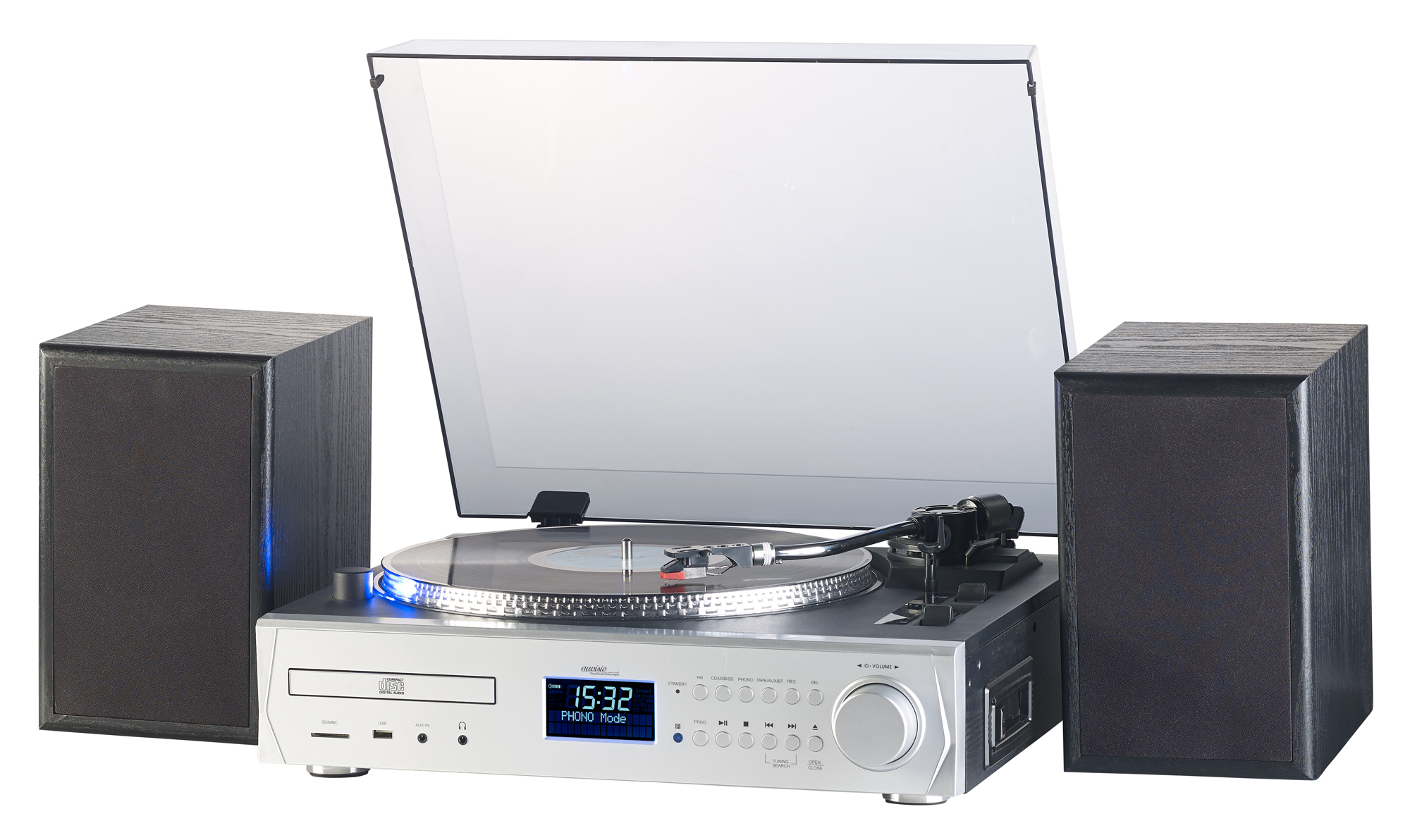 Auvisio Stereoanlage: 5in1-Plattenspieler Mit DAB+/FM-Radio, Bluetooth