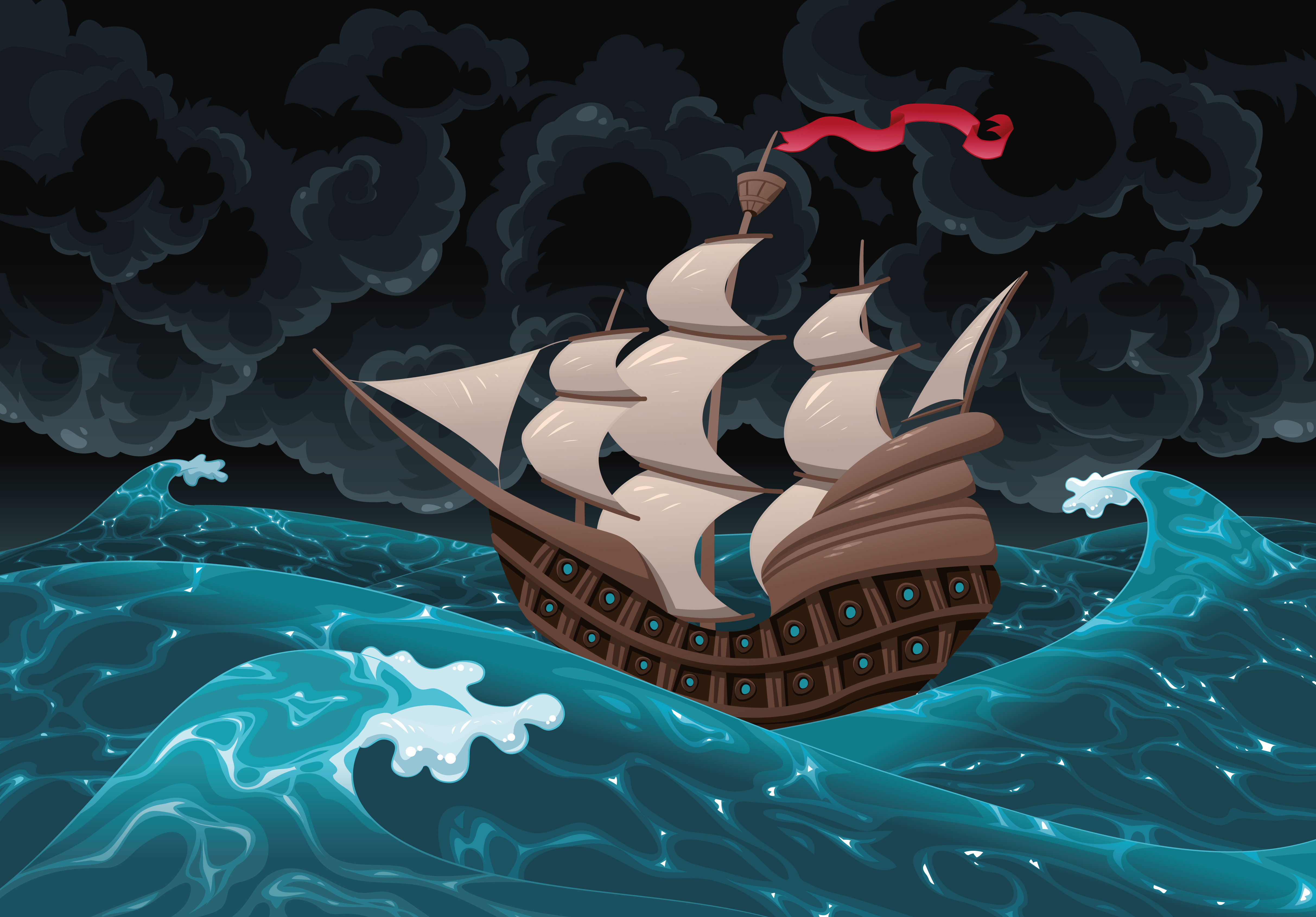 Рисованый кораблив к шторме