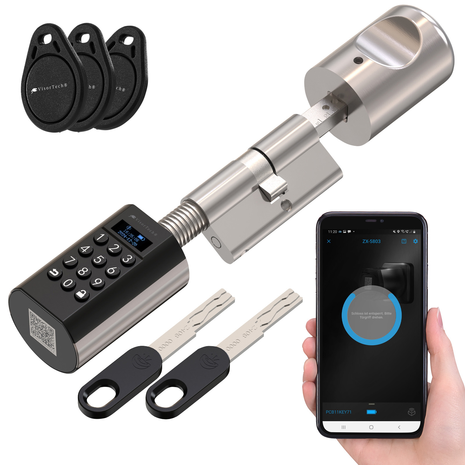 VisorTech-Elektronischer-T-r-Schlie-zylinder-TSZ-530-mit-Display-Code-Transponder-App