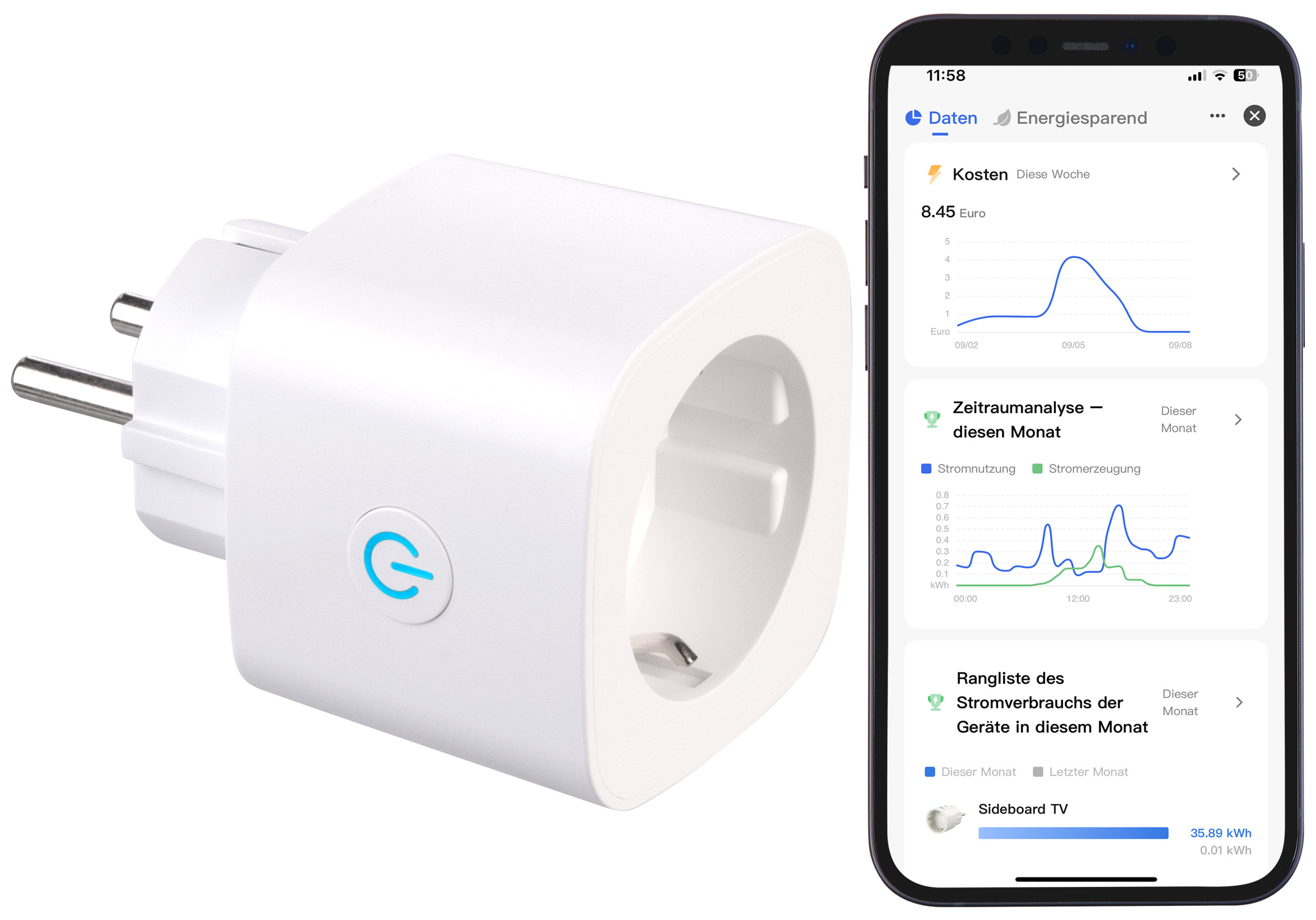 Luminea-Home-Control-2in1-WLAN-Steckdose-SF-605-avs-mit-bidirektionaler-Strom-Messung-16-A-App