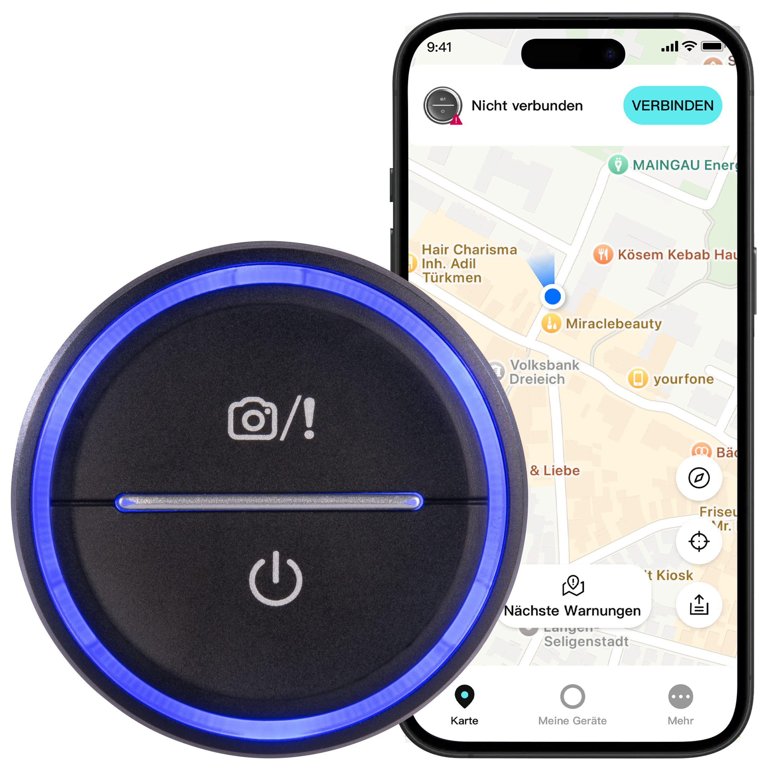 Lescars-Akku-Gefahrenstellen-Warner-mit-Bluetooth-und-App-Multicolor-LED-Ring