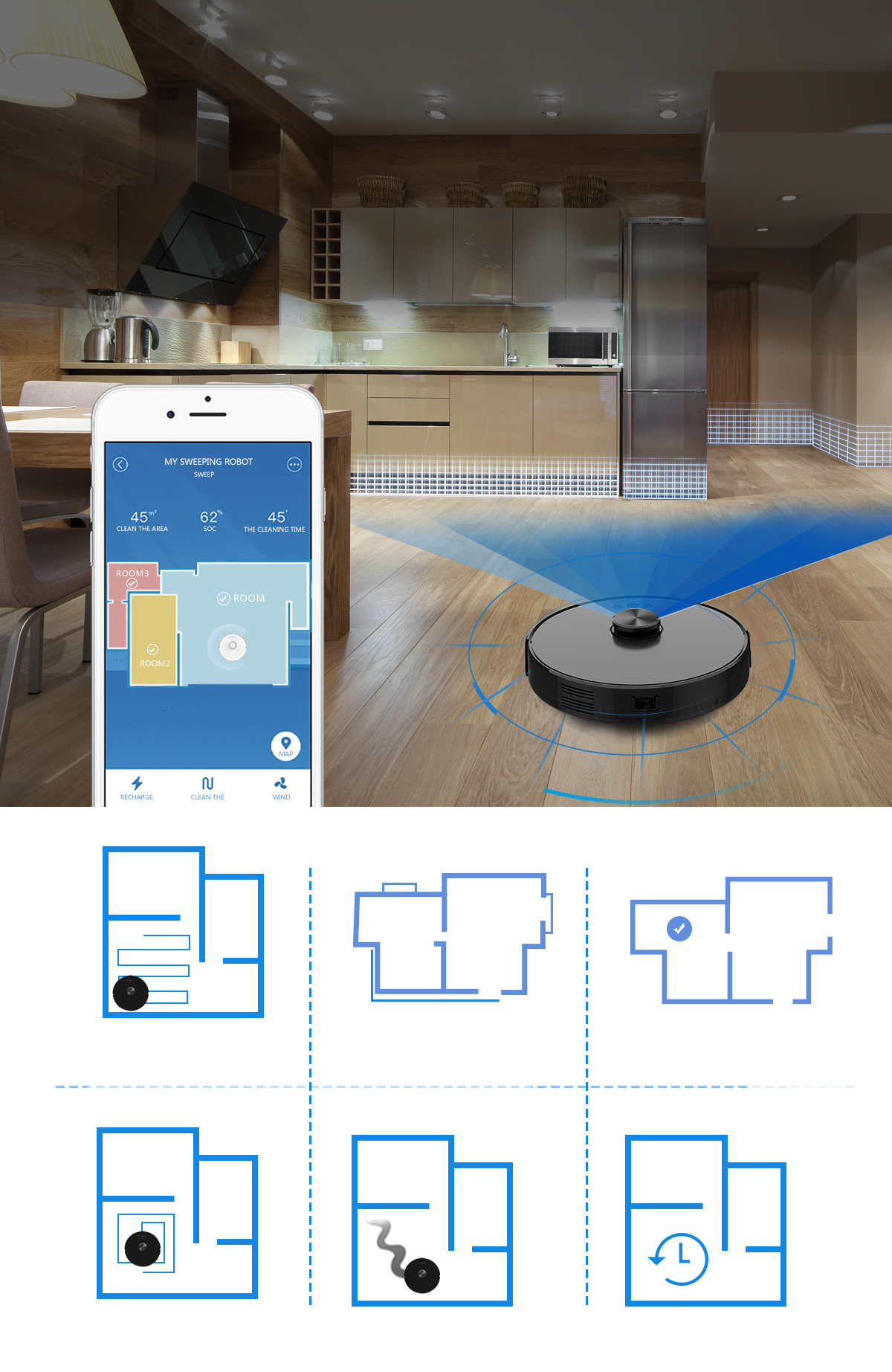 Sichler Haushaltsgeräte WLAN Saug Wischroboter PCR 3200 mit Gyro Lidar 360 Laser Sensor