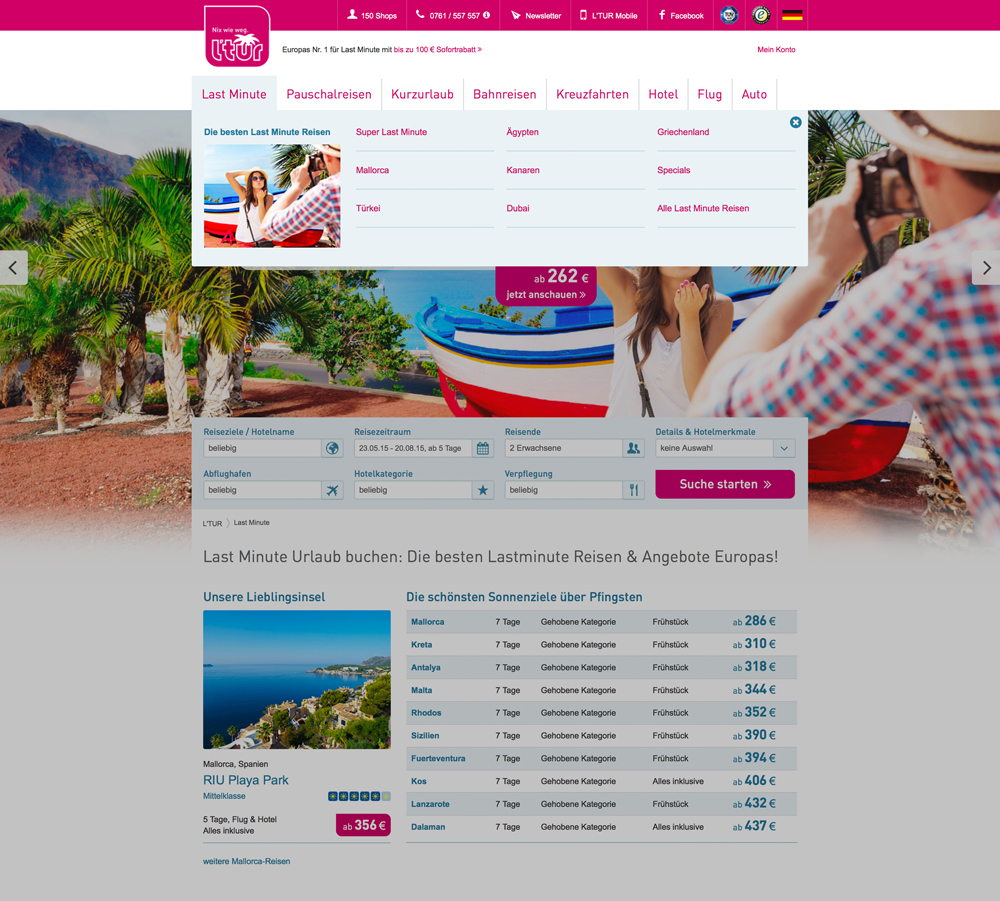 L'TUR Homepage mit neuer Navigation, mehr Funktionen und größerem ...