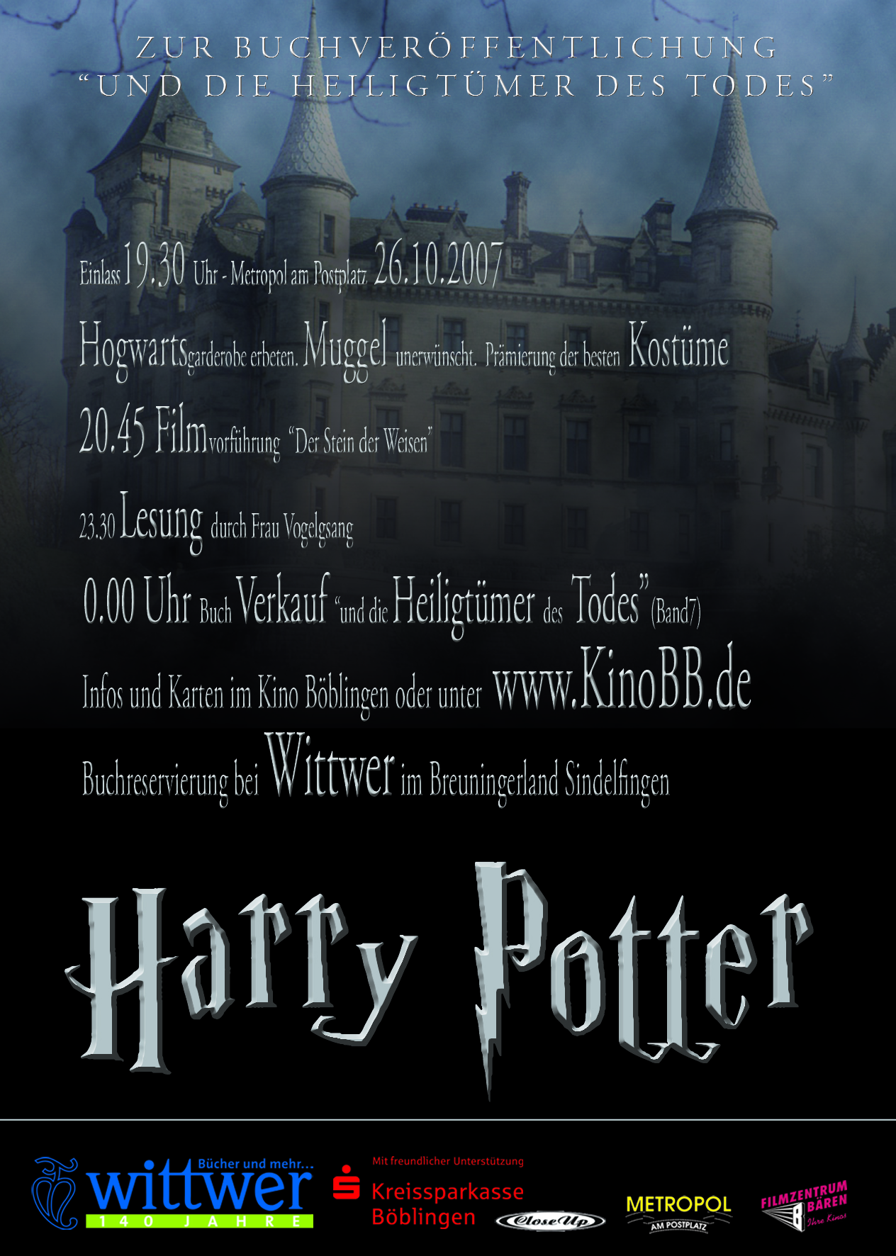 Harry Potter Event mit Buchlesung durch Frau Vogelgsang, Böblinger Kinos Merkel und Zienteck GbR