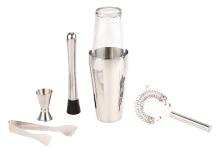 Rosenstein & Söhne Boston-Cocktailshaker-Set aus Edelstahl mit Glas, 6-teilig, 0,8 Liter