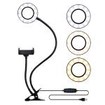 Somikon Selfie-Ringlicht mit Smartphone-Halterung und Klemmbefestigung, Ø 9 cm