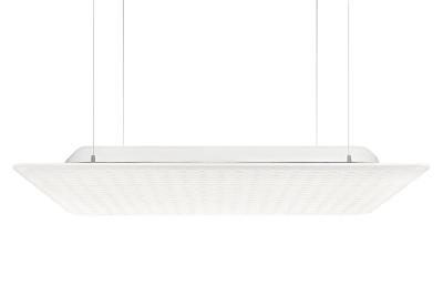 Das Rossoacoustic Pad mit seiner charakteristischen Unterseite aus Formvlies mit Softprägung. In dieser Variante wird es von der Decke abgependelt. Möglich ist es auch, die Paneele an die Wand zu montieren / Foto: Nimbus Group/Frank Ockert