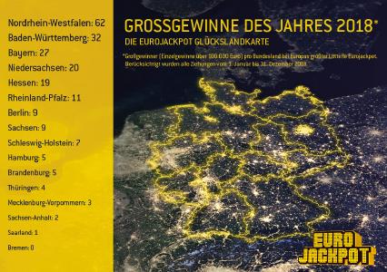 Die Verteilung der Eurojackpot Großgewinne (ab 100.000 Euro) in Deutschland