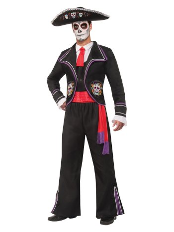 Tag der Toten Mariachi Halloween-Kostüm Skelett schwarz-weiss-rot.jpg