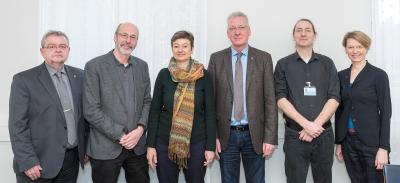 Personen v.l.n.r.: Josef Hug, Klaus Stapf, Sylvia Bühler, Prof. Dr. Hans-Jürgen Hennes, Marek Hintsches, Grit Genster