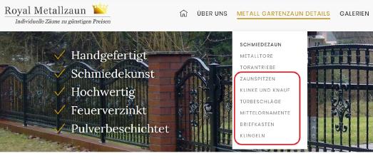Neue Auswahl-Seiten bei Royal-Metallzaun.de