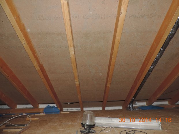 Neubau Dachgeschoß, vollflächig verschimmelte Holzfaserdämmplatten der Dachschräge.jpg