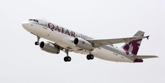 Qatar Airways Airbus A320 aircraft in flight.jpg