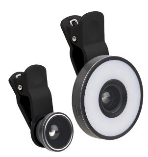 Somikon 4in1-Vorsatz-Linsen-Set CVL-153.led mit Weitwinkel, Makro, Fischauge und LED-Ring