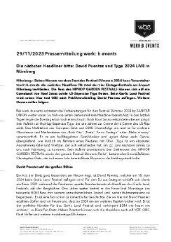 Pressemitteilung wbe - Die nächsten Headliner bitte David Puentez und Tyga 2024 LIVE in Nürnberg.p