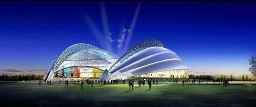 Eindrucksvoll beleuchtet - das Shenyang Stadion in China, einer der Schauplätze für die Olympiade im Sommer 2008