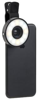 Somikon 4in1-Vorsatz-Linsen-Set CVL-153.led mit Weitwinkel, Makro, Fischauge und LED-Ring
