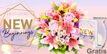 Nur für kurze Zeit! Blumenstrauß "Lilienzauber" mit Vase und Buch "New Beginnings" für nur 29,99€