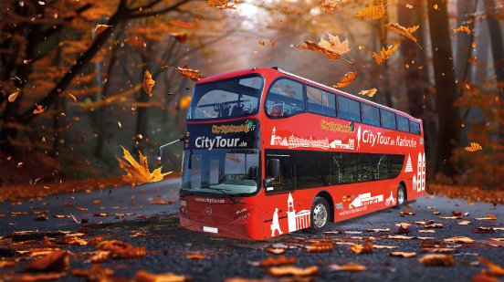 Der rote Doppeldeckerbus im Herbst © KTG Karlsruhe Tourismus GmbH, Angela Wipper.jpg