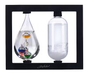 Carlo Milano 2in1-Galileo-Thermometer & Sturmglas mit elegantem Holzrahmen, schwarz