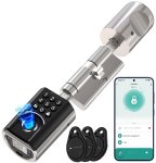 VisorTech Elektronischer Tür-Schließzylinder TSZ-590, App, RFID, Fingerscan, PIN, IP54