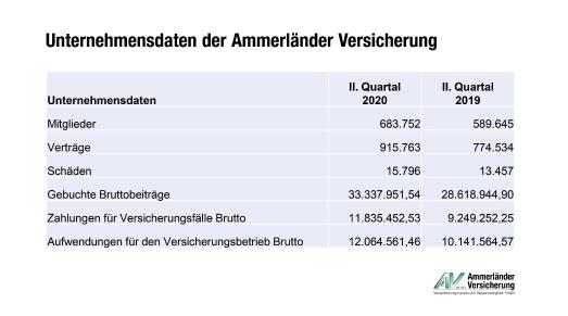 Grafik Unternehmensdaten Ammerländer Versicherung, erstes Halbjahr 2020. Credit: Ammerländer Versicherung.