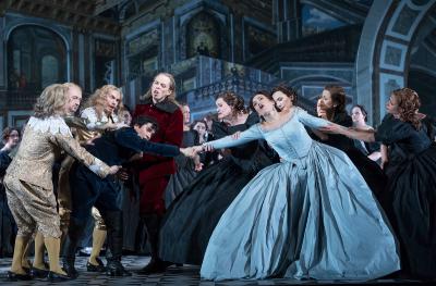 Der Rebell des Königs / Cinq-Mars / Premiere 20. Mai 2017 // Mathias Vidal (Marquis de Cinq-Mars), Jonathan Michie (Conseiller de Thou), Fabienne Conrad (Prinzessin Marie de Gonzague), Chor der Oper Leipzig / © Tom Schulze