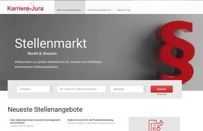 Screenshot von der Homepage der Stellenbörse Karriere-Jura.de 400px
