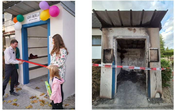 Give-Box in Nürnberg erneut durch Brandanschlag zerstört