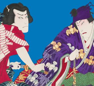 Ausschnitt eines Farbholzschnitts Szene aus dem Kabuki Stück Meiboku Sendai Hagi (c) Übersee Museum Bremen, Foto: Matthias Haase