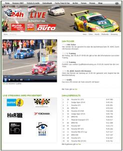 Legende: Erstmalig wird das 24h-Rennen am Nürburgring live im Internet übertragen. Für höchste Übertragungsqualität sorgt die Kooperation des Produzenten WIGE MEDIA mit dem Münchener Multimedia-Dienstleister BTD Newmedia. Urheber: WIGE MEDIA AG