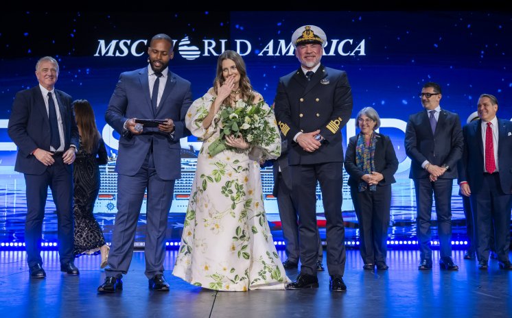 MSC World America Naming Ceremony, Everson Bevelle, Cruise Director, Godmother, Drew Barrymore a.jpg