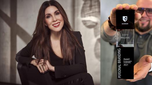 Ben Schulz verleiht Judith Williams den Personal Brand Award (Foto Judith Williams: © Julia Saller)