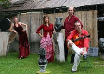 Die Workshopleiter, von links: Bella Paloma, Ari la Chispa, Guido el Tallo, Rubin de la Ana (Gitarre, Gesang), Foto: Carsten Prox, Berlin