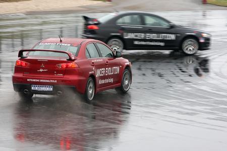 Uwe Nittel im Lancer Evolution beim der 24-h Stunden Drift-Weltrekord auf dem Sachsenring im Jahr 2012