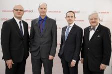 Preisträger und Laudatoren der Sobek-Preisverleihung 2016 v.l.n.r. Ulrich Steinbach, Prof. Dr. rer. nat. Ari Waisman, Dr. med. Veit Rothhammer und Prof. Dr. med. Klaus V. Toyka