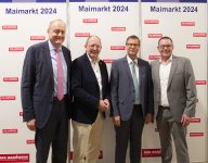 Zur Eröffnung besuchten (von links) der Präsident des Deutschen Bauernverbandes e.V., Joachim Rukwied, Mannheims Oberbürgermeister Christian Specht und der Minister für Ernährung, Ländlichen Raum und Verbraucherschutz in Baden-Württemberg, Peter Hauk, die Halle des Handwerks auf dem Maimarkt. Klaus Hofmann, Präsident der Handwerkskammer Mannheim Rhein-Neckar-Odenwald (rechts) begrüßte beim Rundgang durch die Halle 5